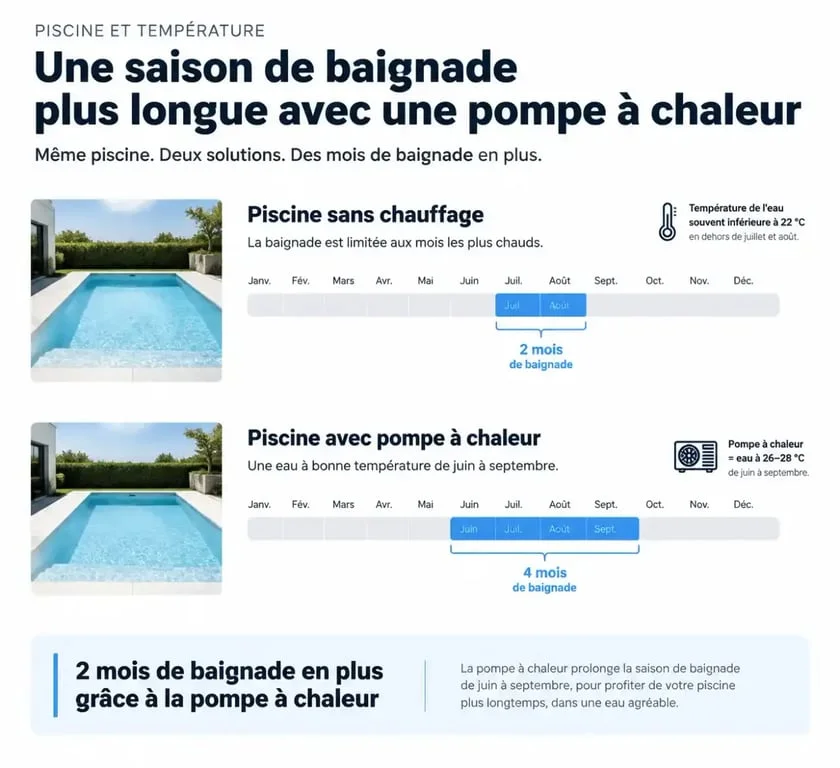 Comparaison de la saison de baignade avec et sans pompe Ă chaleur piscine