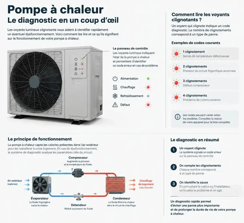 Schéma explicatif pour comprendre pourquoi ma pompe à chaleur clignote et diagnostiquer la panne