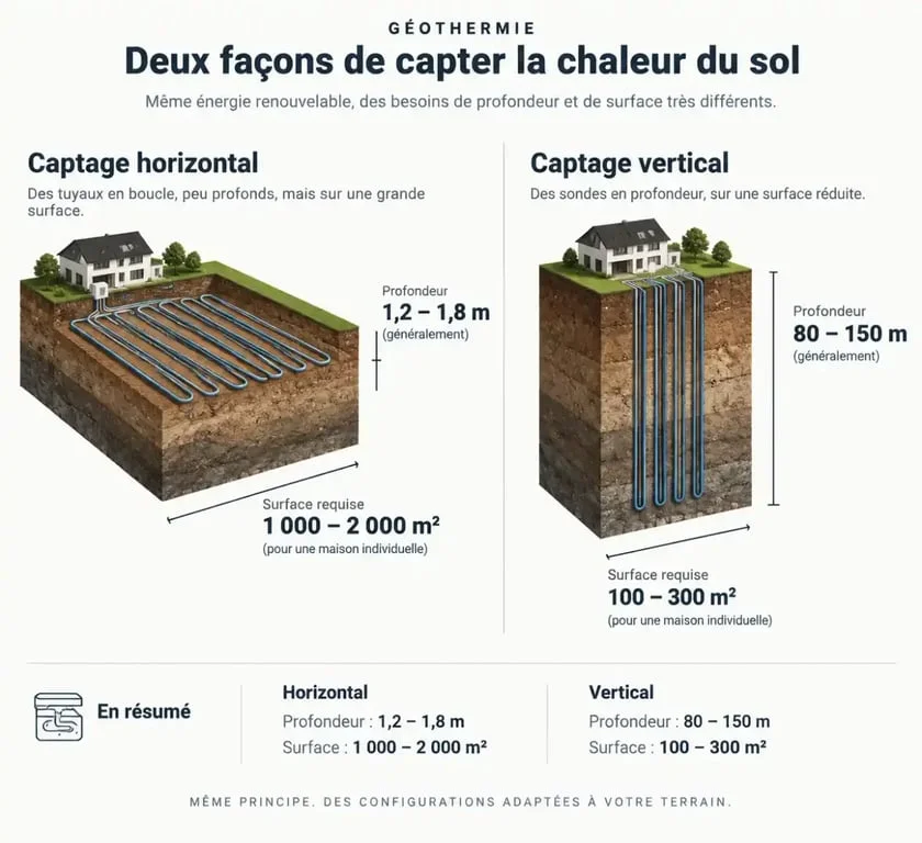 Comparaison captage horizontal et vertical pour pompe à chaleur géothermique