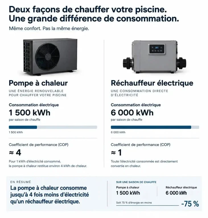 Comparatif énergétique pompe à chaleur ou réchauffeur pour piscine