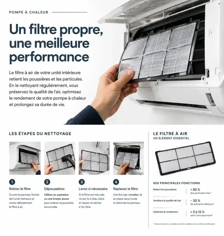 Nettoyage des filtres d'une pompe Ă chaleur air-air